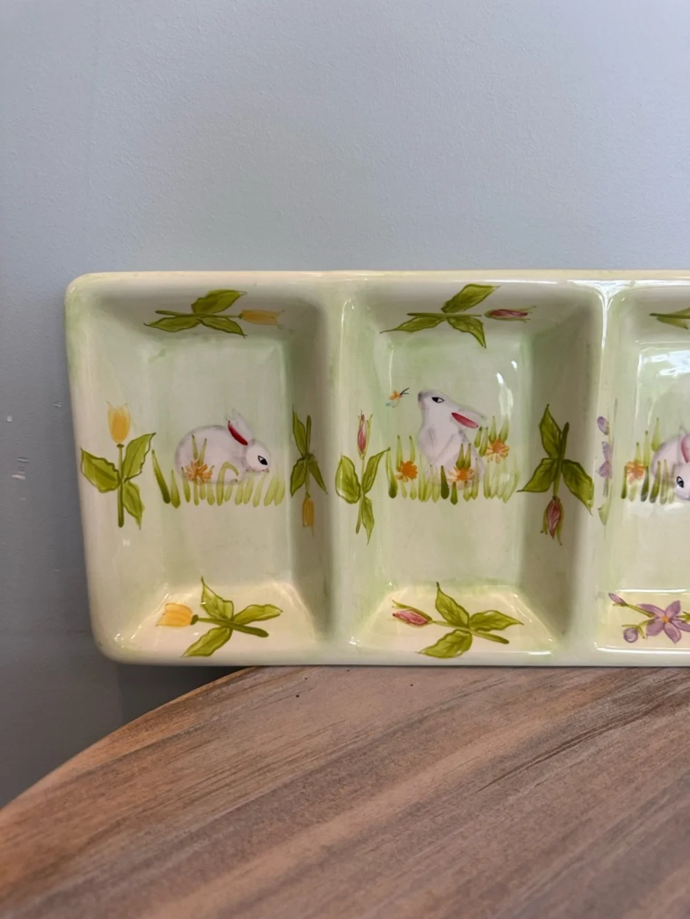Sweet Olive Designs 4 in 1 divided Bunny Serving Tray hand painted Easter Decor
